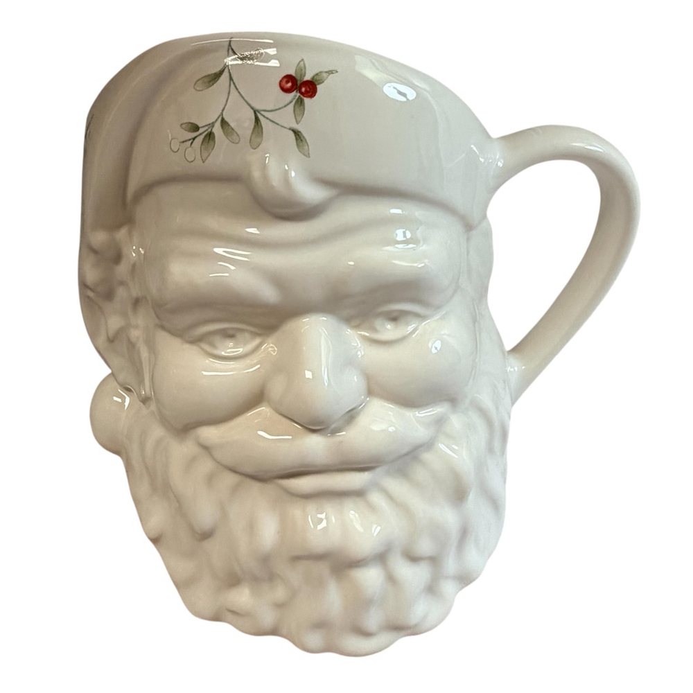 Vintage Pfaltzgraff Santa Face Mug USA Christmas Holly Ceramic Coffee Cup - Picture 15 of 15
